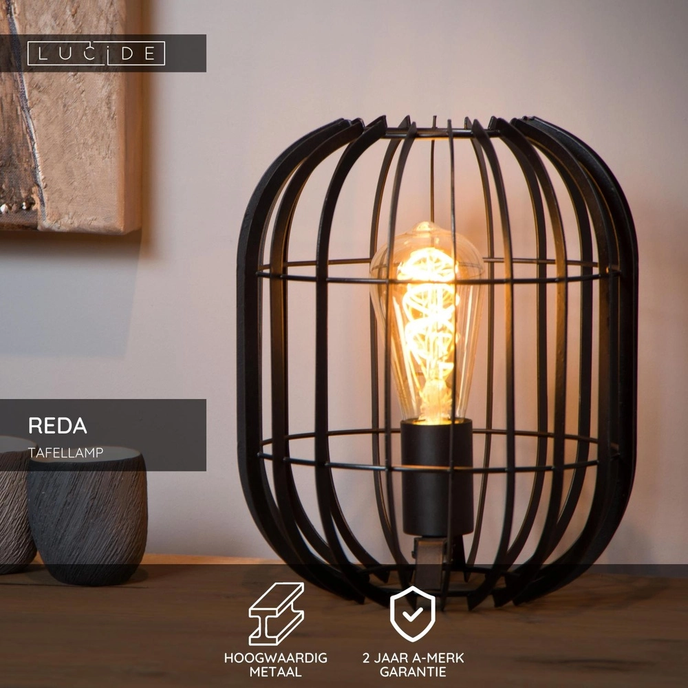 Tischlampe Reda Ø 22 cm schwarz Lucide 5411212782502