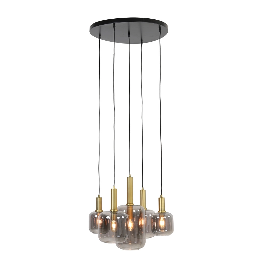 Vide Pendellampe Lekar 5x E27 – Messing mit Rauchglas Light & Living 8717807604585