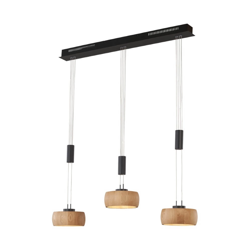 Hängelampe mit 3 Leuchten Shine-Wood Schwarz
