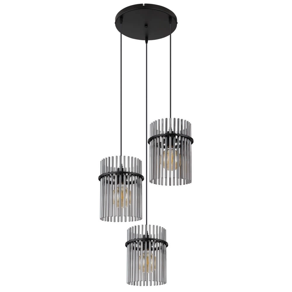 Schwarze Pendelleuchte Gorley mit Rauchglas rund Ø 47cm Globo 9007371448791
