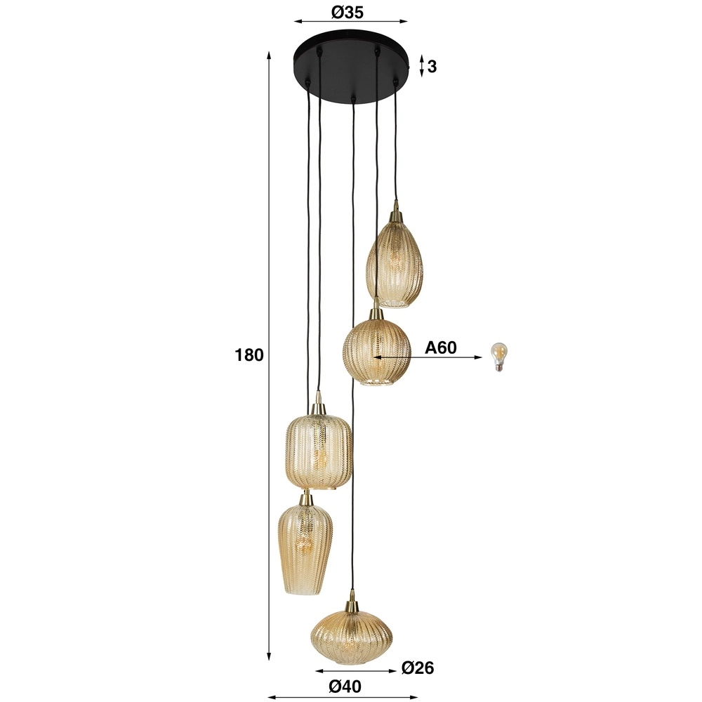 Essaal-Pendellampe V-Shape 5-Licht – geripptes Glas Lyora 8716803511156
