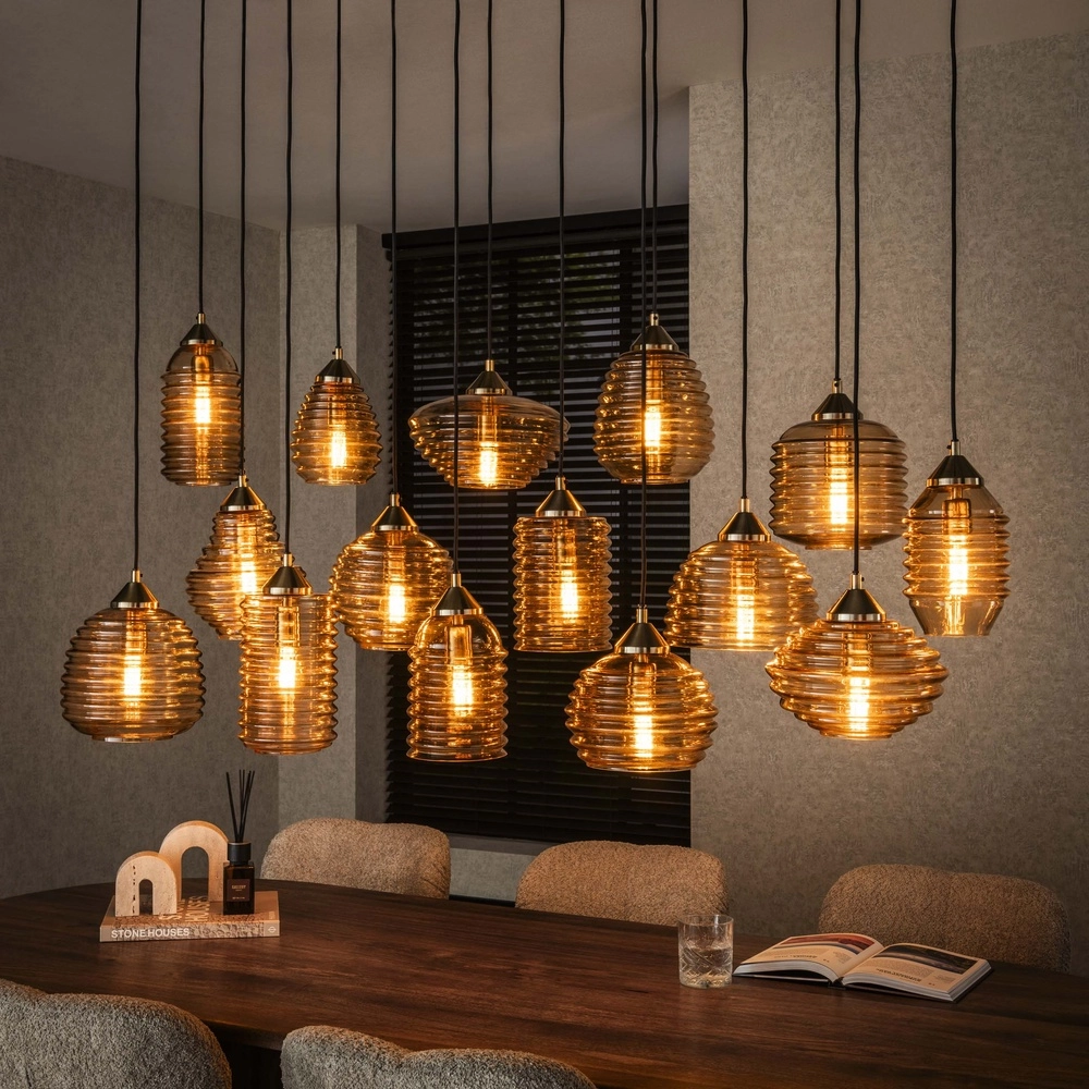 15-Licht Pendellampe Rib Geripptes Glas Lyora 8716803511132