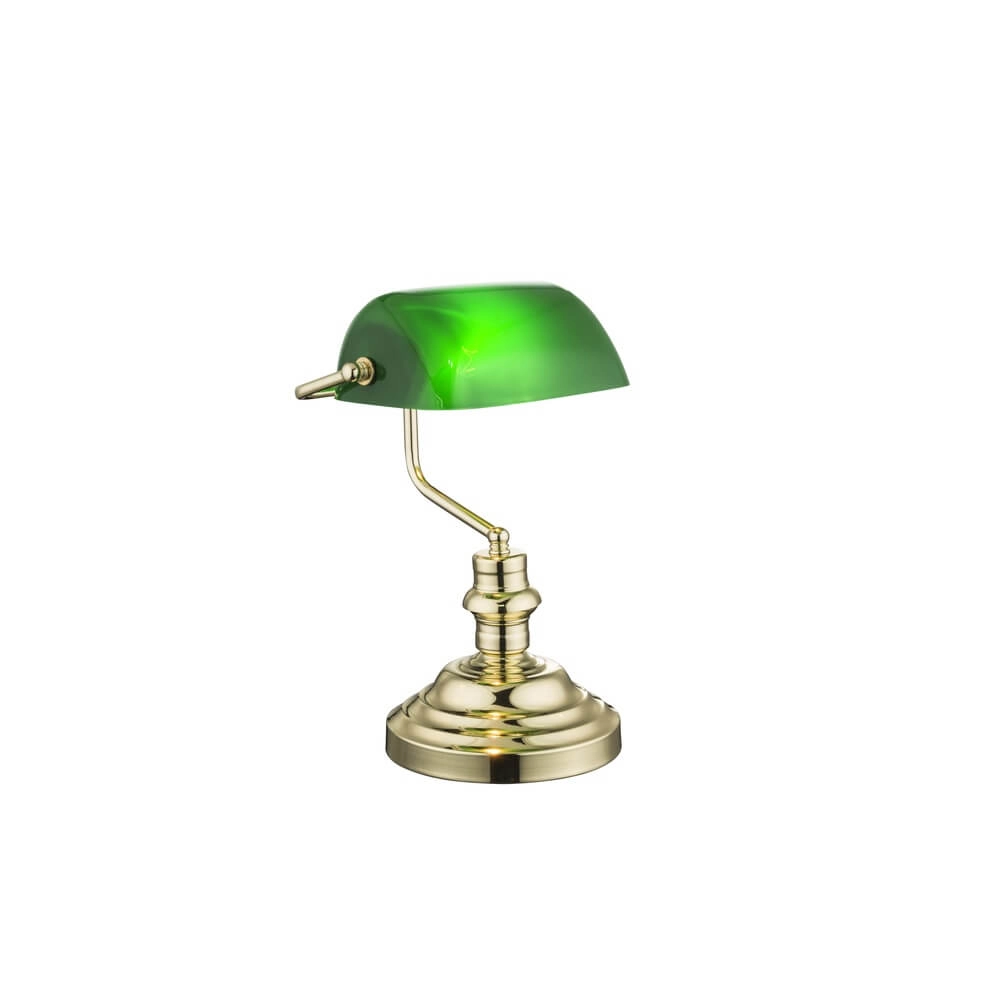 Klassische Schreibtischlampe Antique Nickel mit grünem Glas