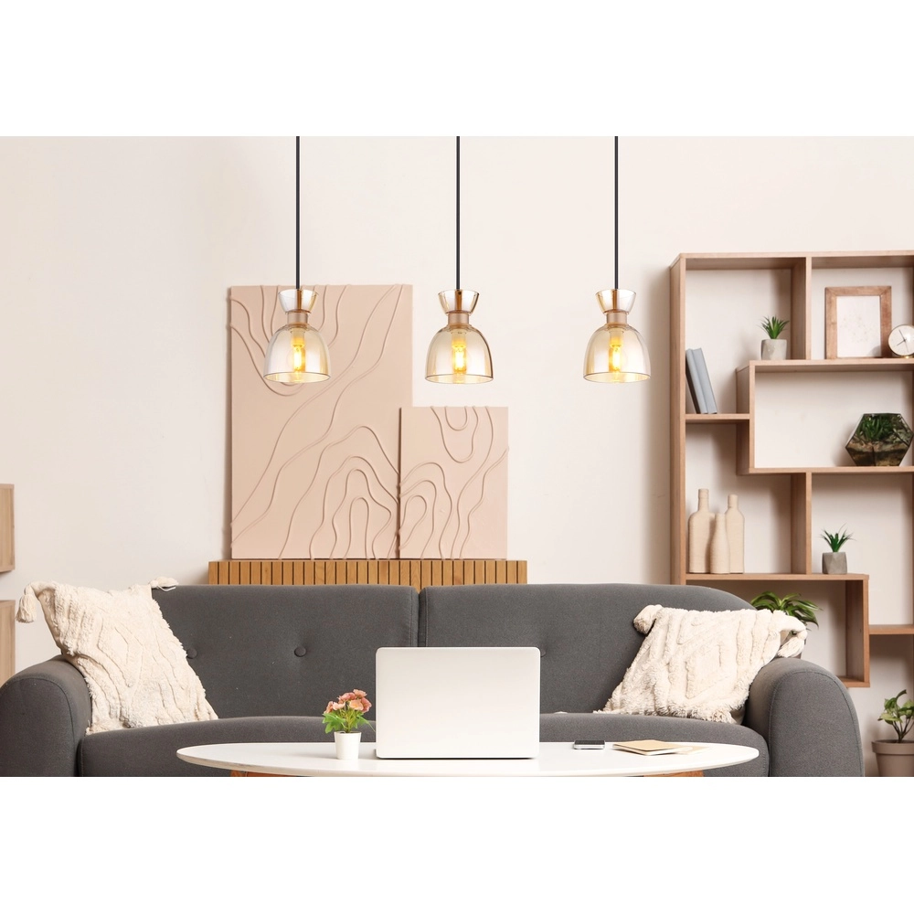 Design-Pendellampe Massey Kaffeebraun 3-Licht Globo 9007371533503