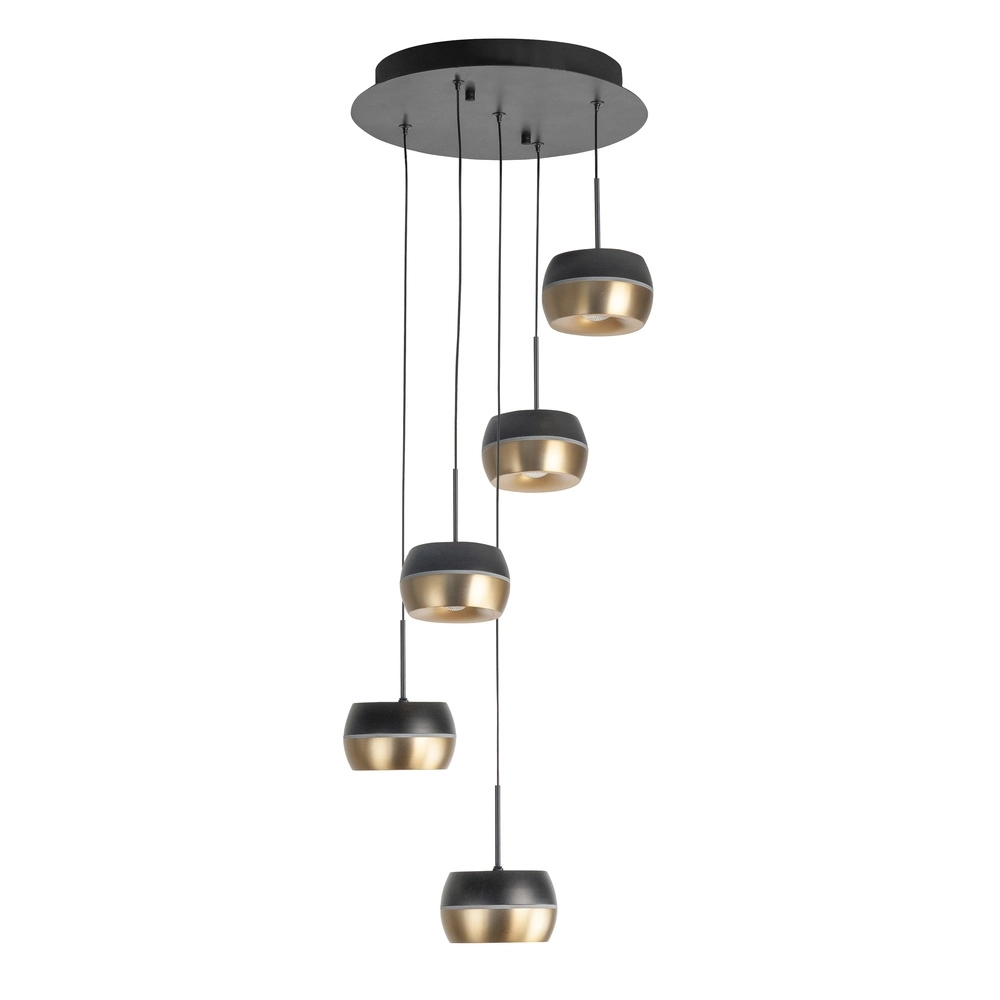 5-flammige Pendelleuchte Nova Rundes Schwarz mit Gold