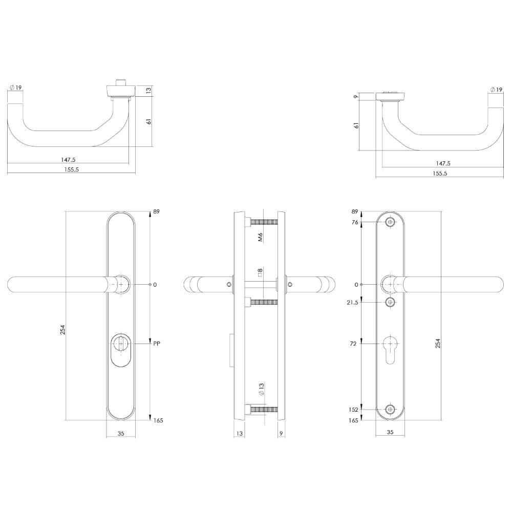 Hintertür-Hardware Aurano Kernzugsicherung schmal PC 72mm Edelstahl Intersteel 8714186395400