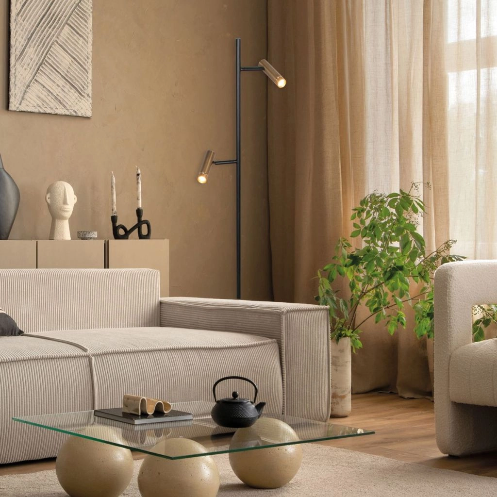 Stehlampe 2-Leuchten Lumo Schwarz mit Gold Steinhauer 8712746184662
