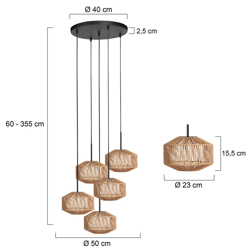 5-Licht Pendellampe Ropex mit Rattanhauben Steinhauer 8712746183191