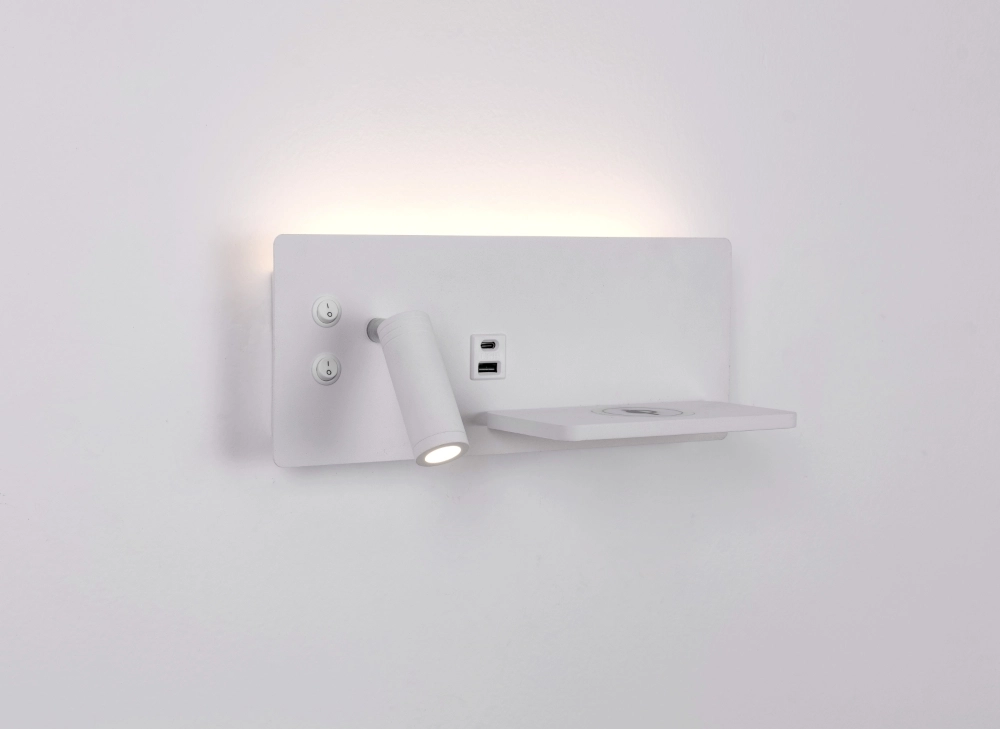 Nachttischlampe Charge Links weiß mit kabellosem Ladegerät