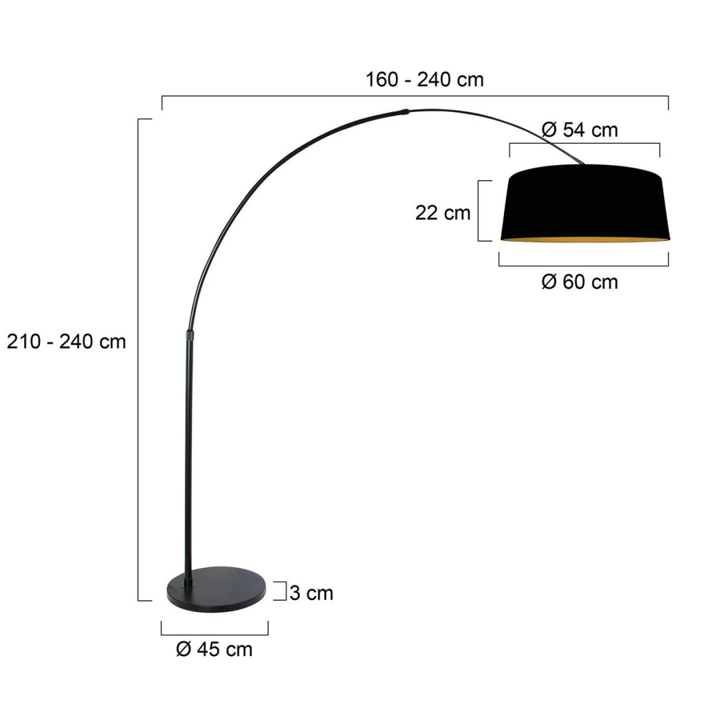 Schwarze Bogenlampe Luma Dark mit schwarzem Farbton Ø60 cm Steinhauer 8712746188011