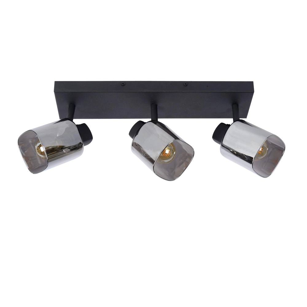 Deckenlampe Alion 3-Licht Schwarz mit Rauchglas