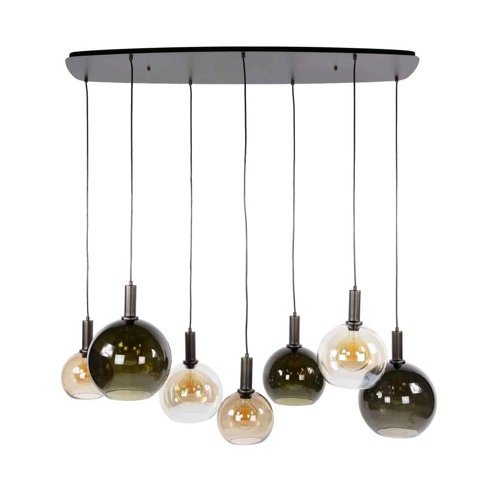 Design-Pendellampe Moka 7-hell sandbraun mit braunem Glas Lyora 8716803514881