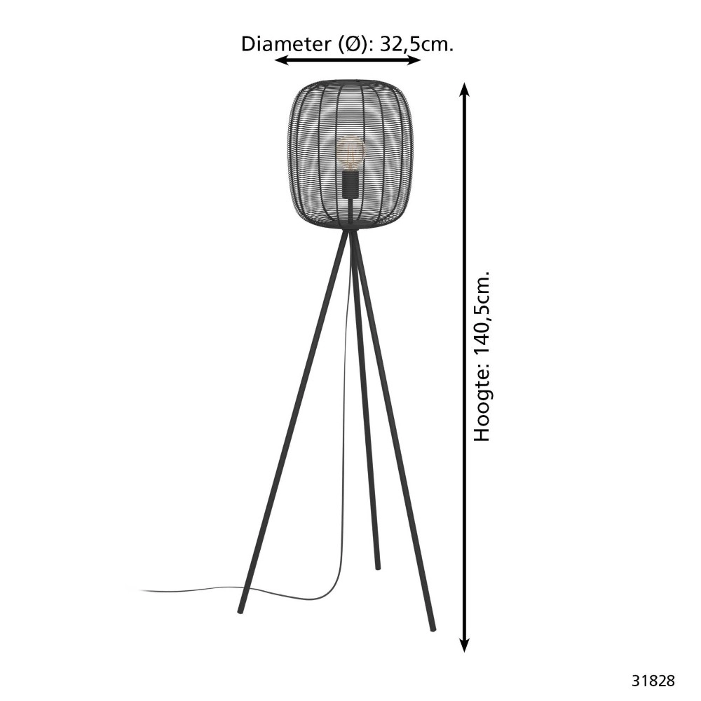 Schwarze Stativ Stehleuchte Rinroe Ø 32,5cm Eglo 9002759318284