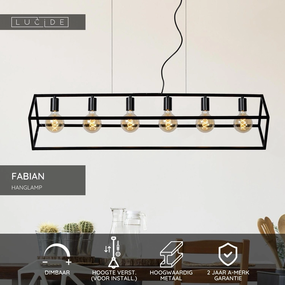 Moderne Pendellampe Fabian 6-Licht Schwarz Lucide 5411212010810