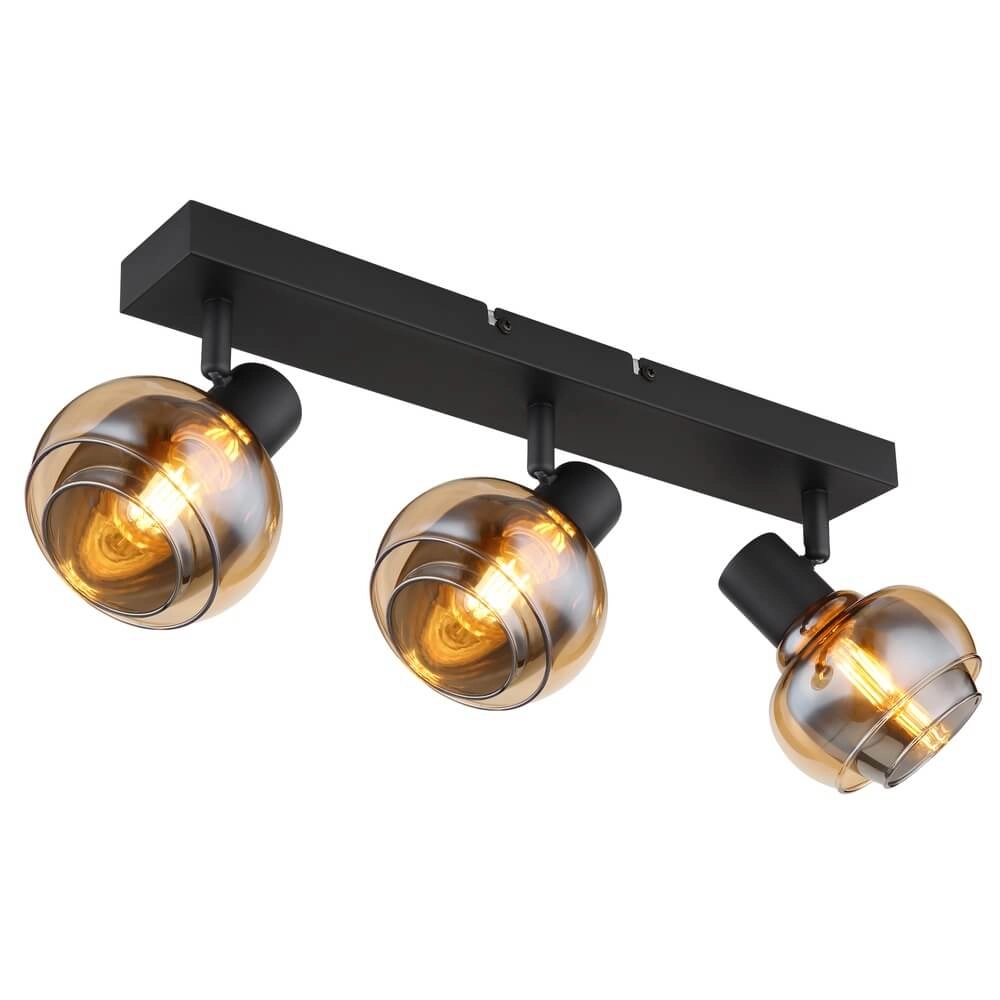 Schwarze Deckenleuchte Tokki 3-flammiges bernsteinfarbenes Rauchglas Globo 9007371458028