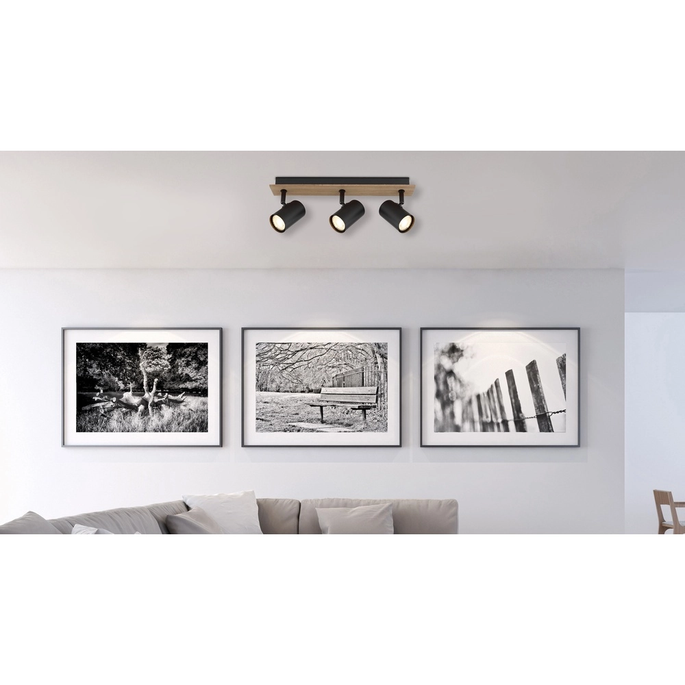 Deckenlampe Linca 3-Licht Schwarz mit Holz Globo 9007371455942