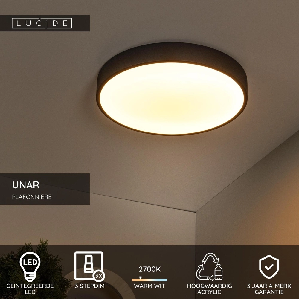 Deckenlicht Unar Ø 39,5cm - 2700K - schwarz Lucide 5411212791894