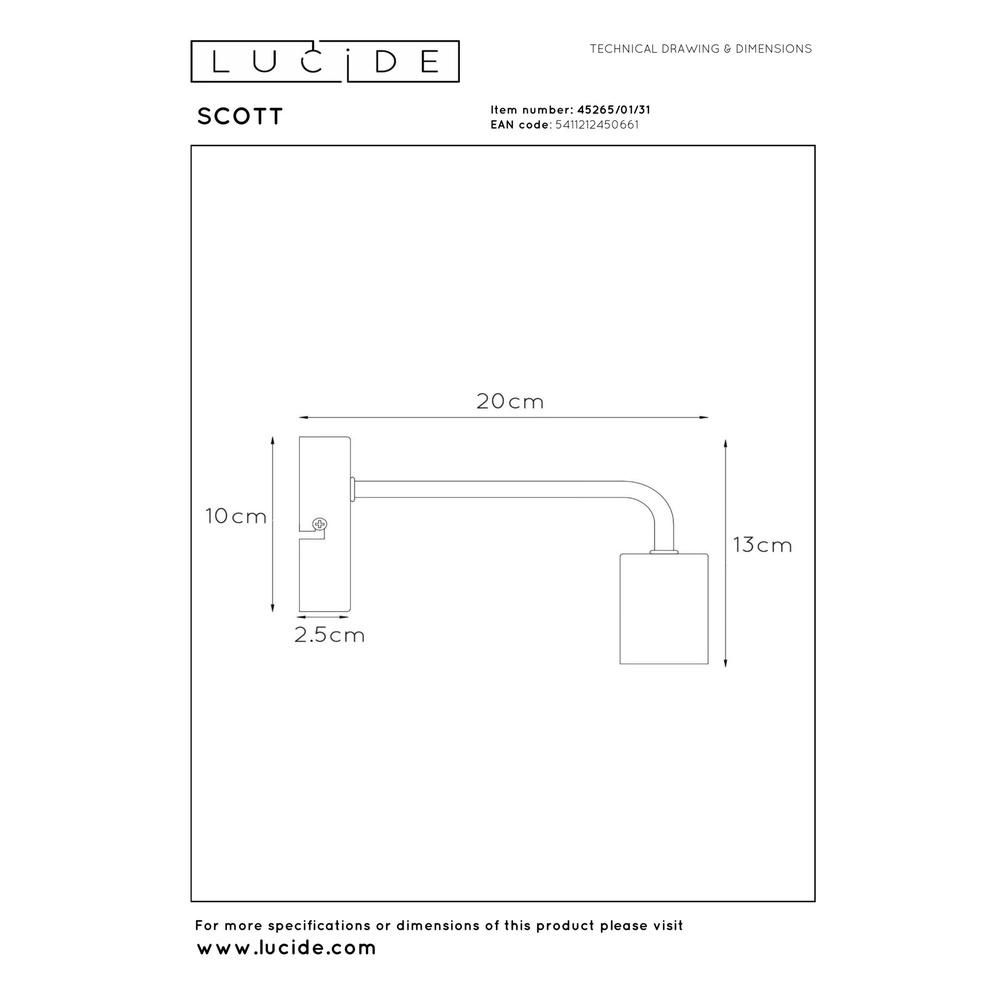 Weiße Wandlampe Scott Konstruktion Lucide 5411212450661