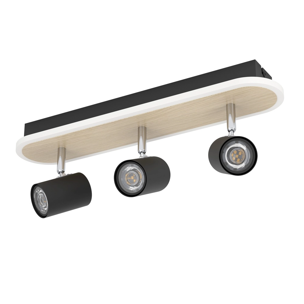 LED-Deckenspot Rimbocchi 3L – schwarz – Holzoptik