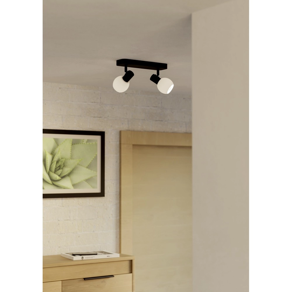 Deckenlampe Castellazo 2-Licht Schwarz mit weißem Glas