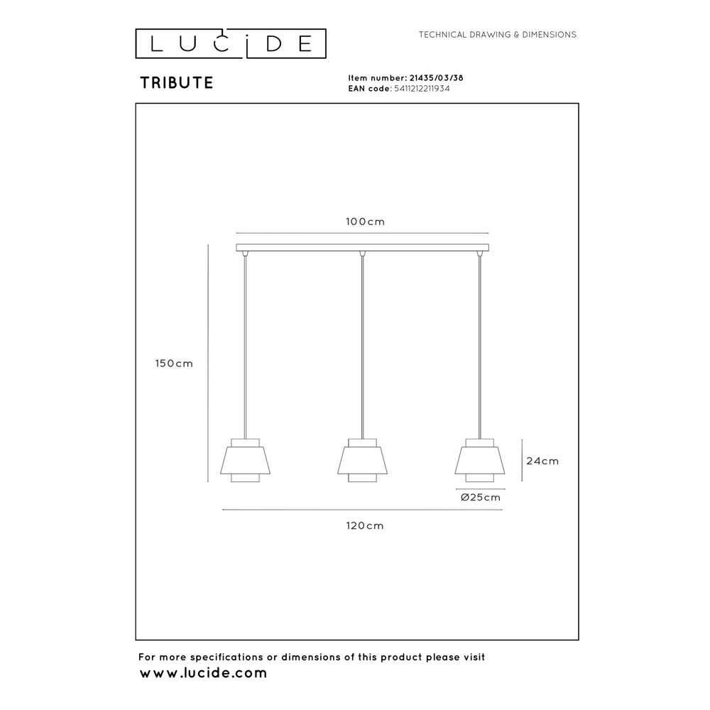 Pendellampe Tribute 3-Licht Creme Lucide 5411212211934