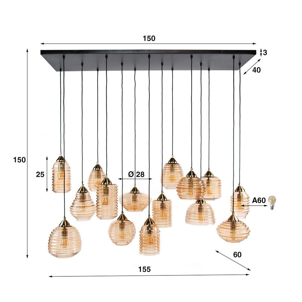 15-Licht Pendellampe Rib Geripptes Glas Lyora 8716803511132