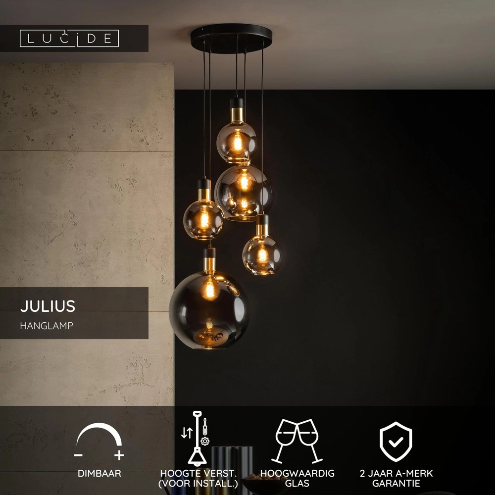 5-Licht Pendellampe Julius Rauchglas Lucide 5411212343451