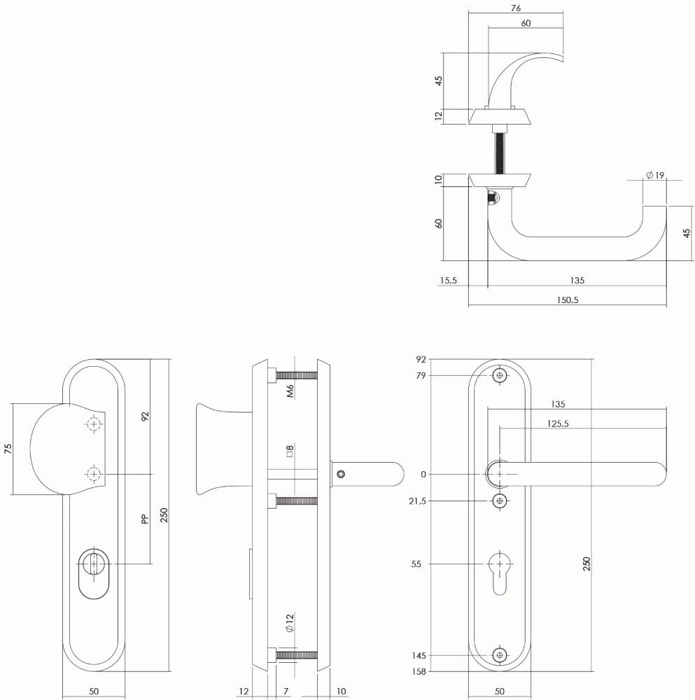 Haustürbeschläge Vurano PC 55mm Kernzugschutz schwarz Intersteel 8714186405611