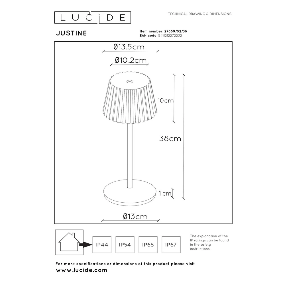 Wiederaufladbare Tischlampe Justine Sandbraun mit Ladestation Lucide 5411212272232
