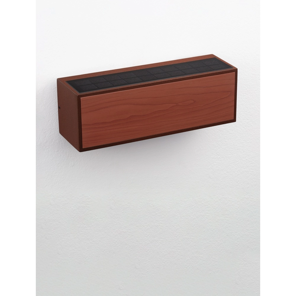 Solar-Wandleuchte Brown Rostbraun mit Holz Lyora 5212017449450