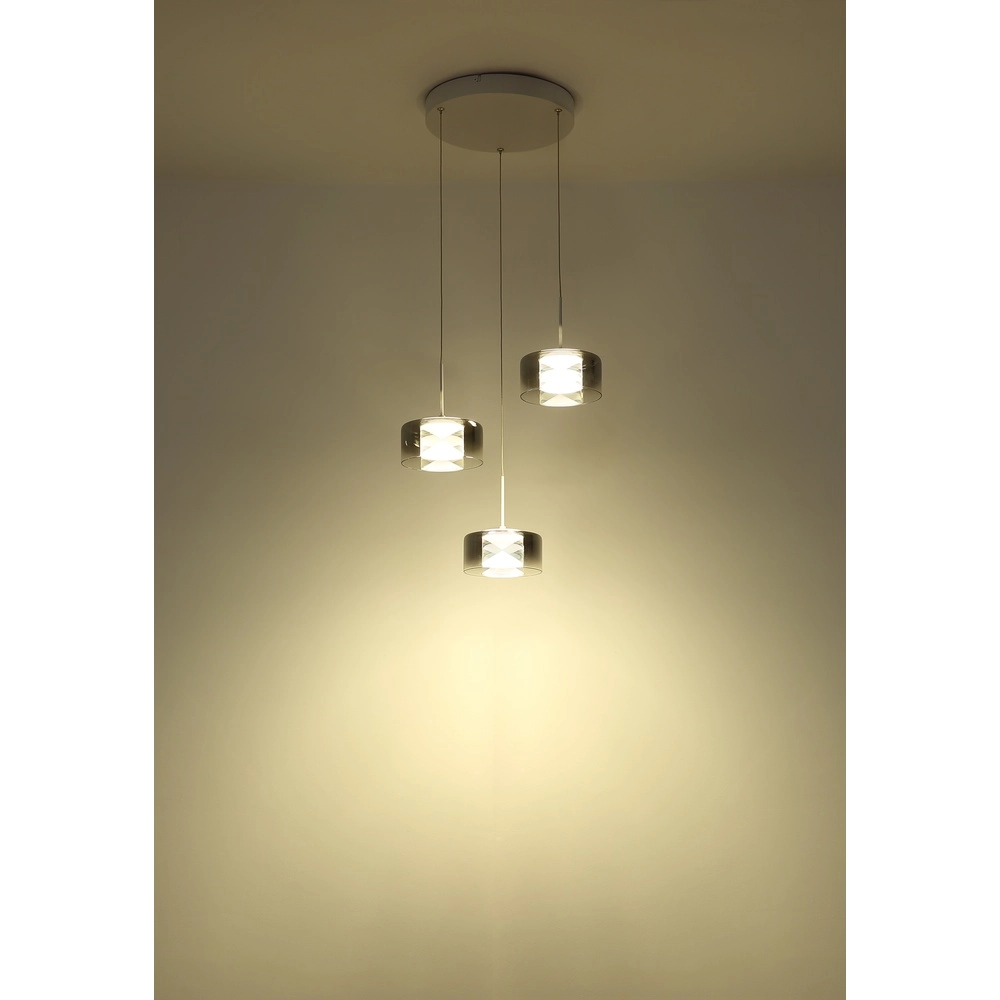 Design-Pendellampe Belinda 3-Licht weiß mit Rauchglas Globo 9007371578368