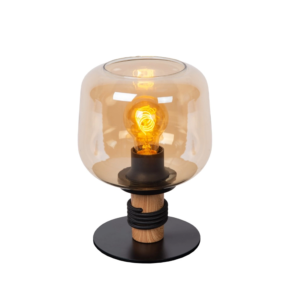 Tischlampe Ilona schwarz mit bernsteinfarbenem Glas