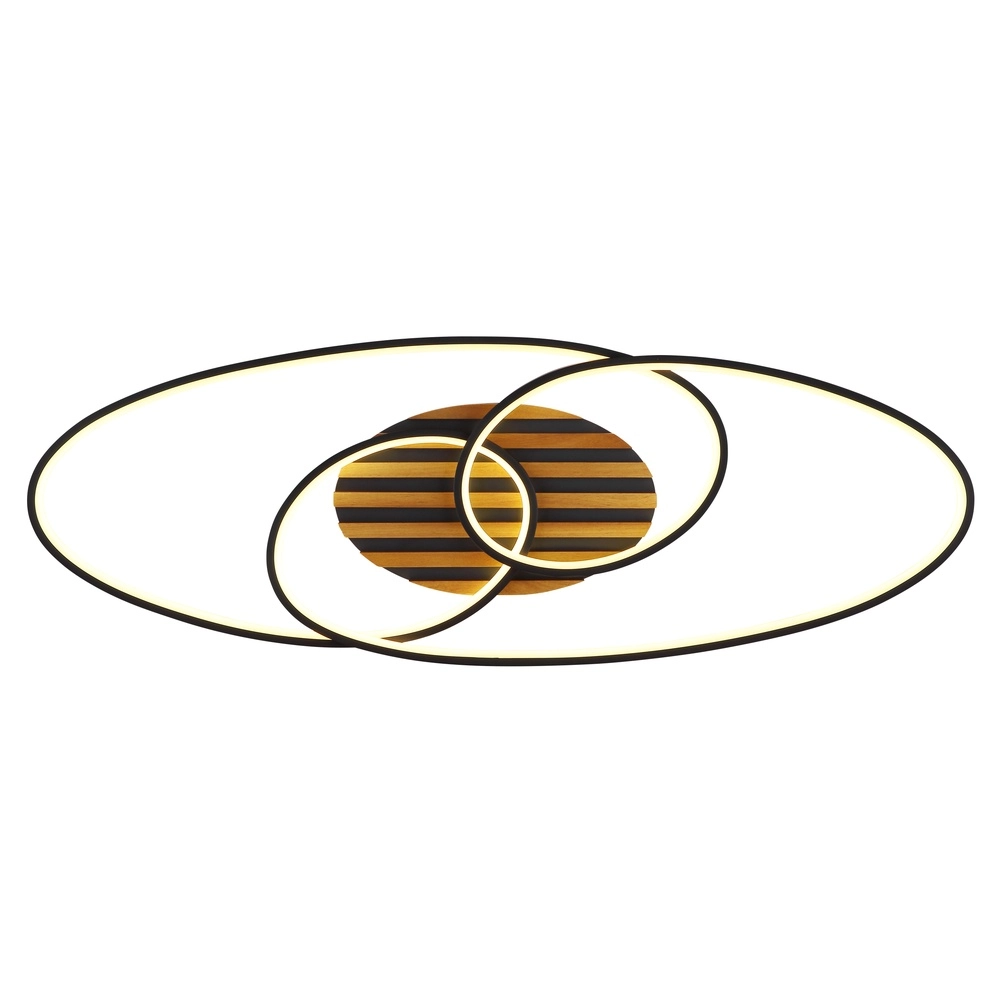 Ovale Deckenlampe Tisha I Schwarz mit Holz Globo 9007371572281