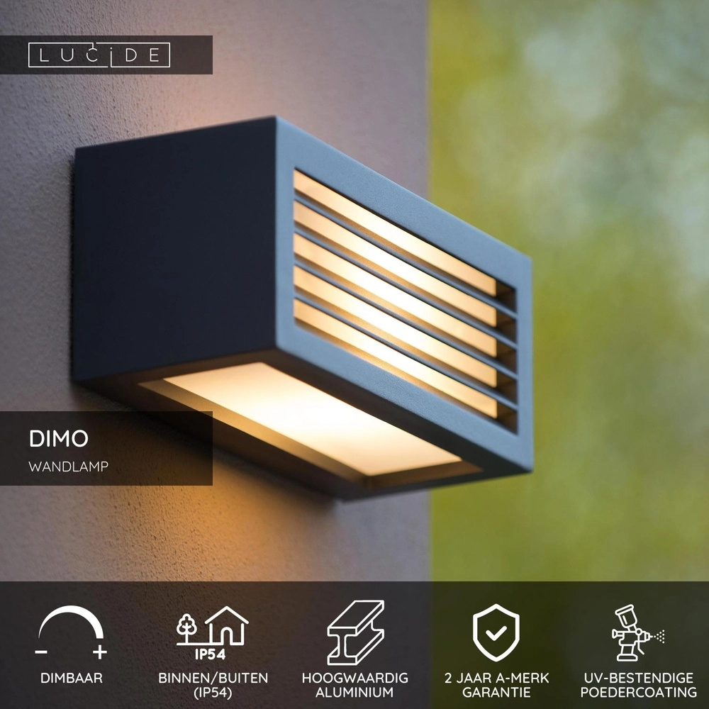 Design-Wandlampe Dimo IP54-Anthrazit Lucide 5411212270863