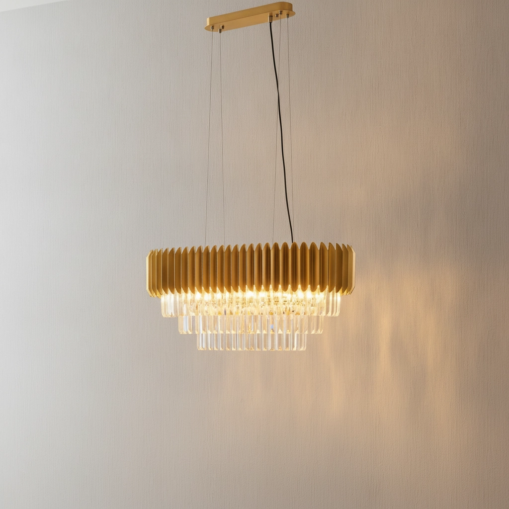 Pendelleuchte Magnolia Längliches Gold und Kristall