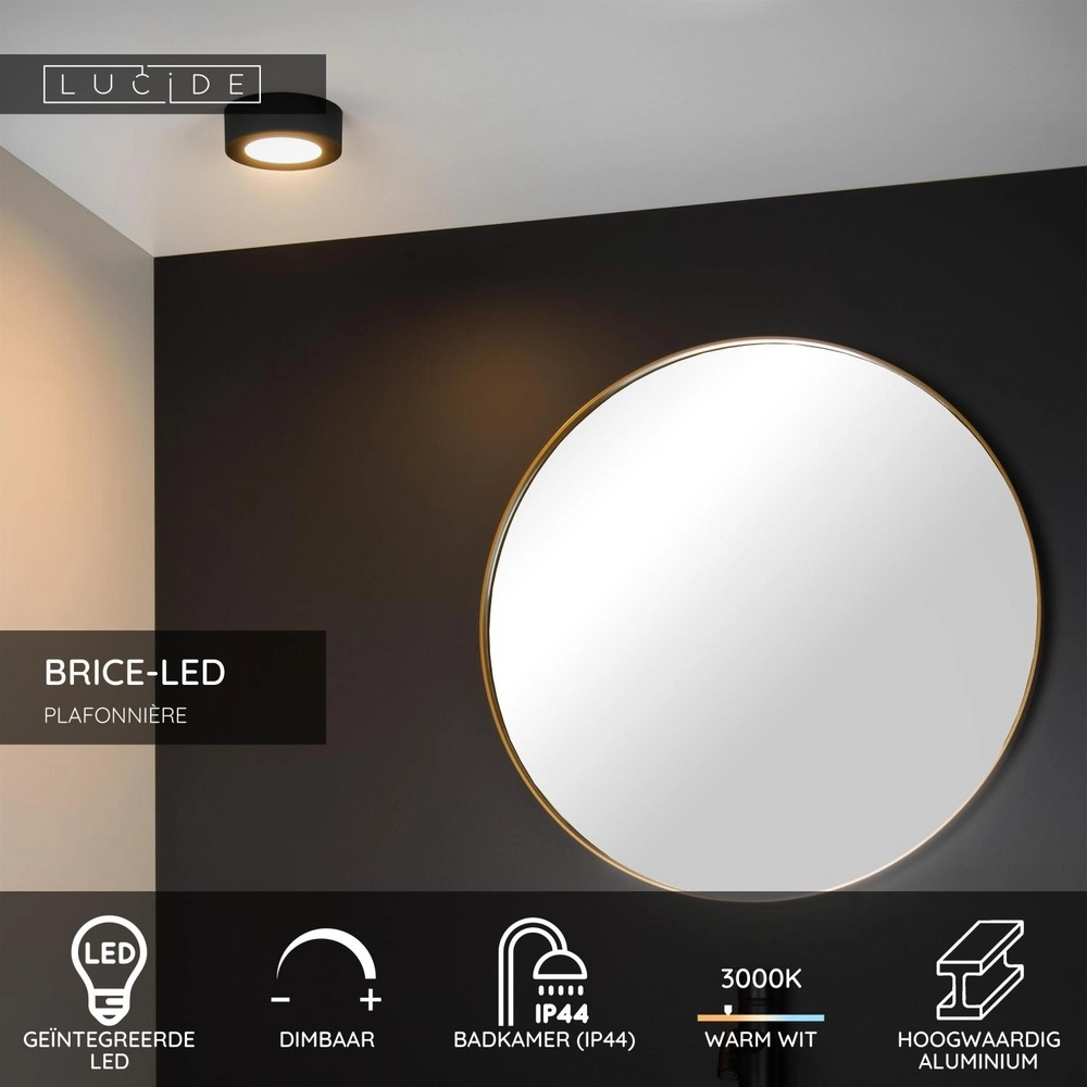 Deckenlicht Brice-Led Ø 11,7 cm – IP44 schwarz Lucide 5411212281203
