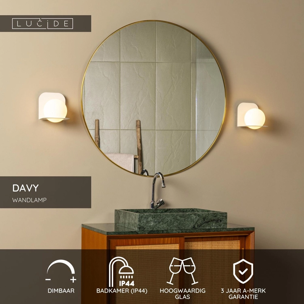Design-Wandlampe Davy Weiß eignet sich für das Badezimmer Lucide 5411212040565