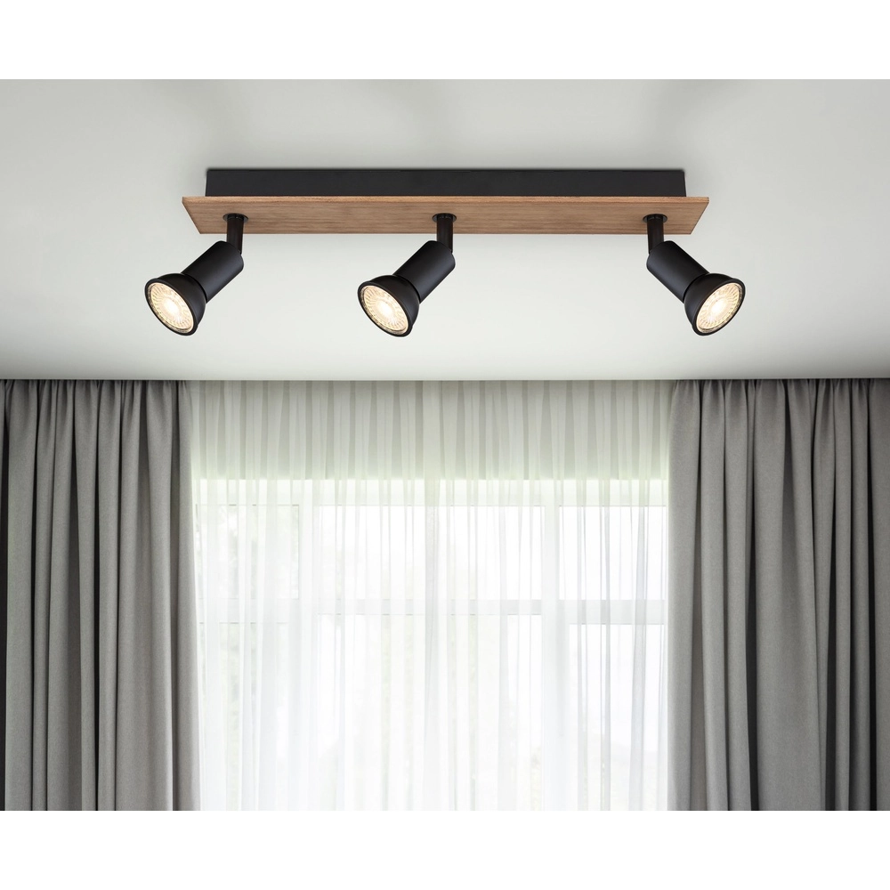 Deckenscheinwerfer Drew Schwarz mit Holz 3-Lichter Globo 9007371433780