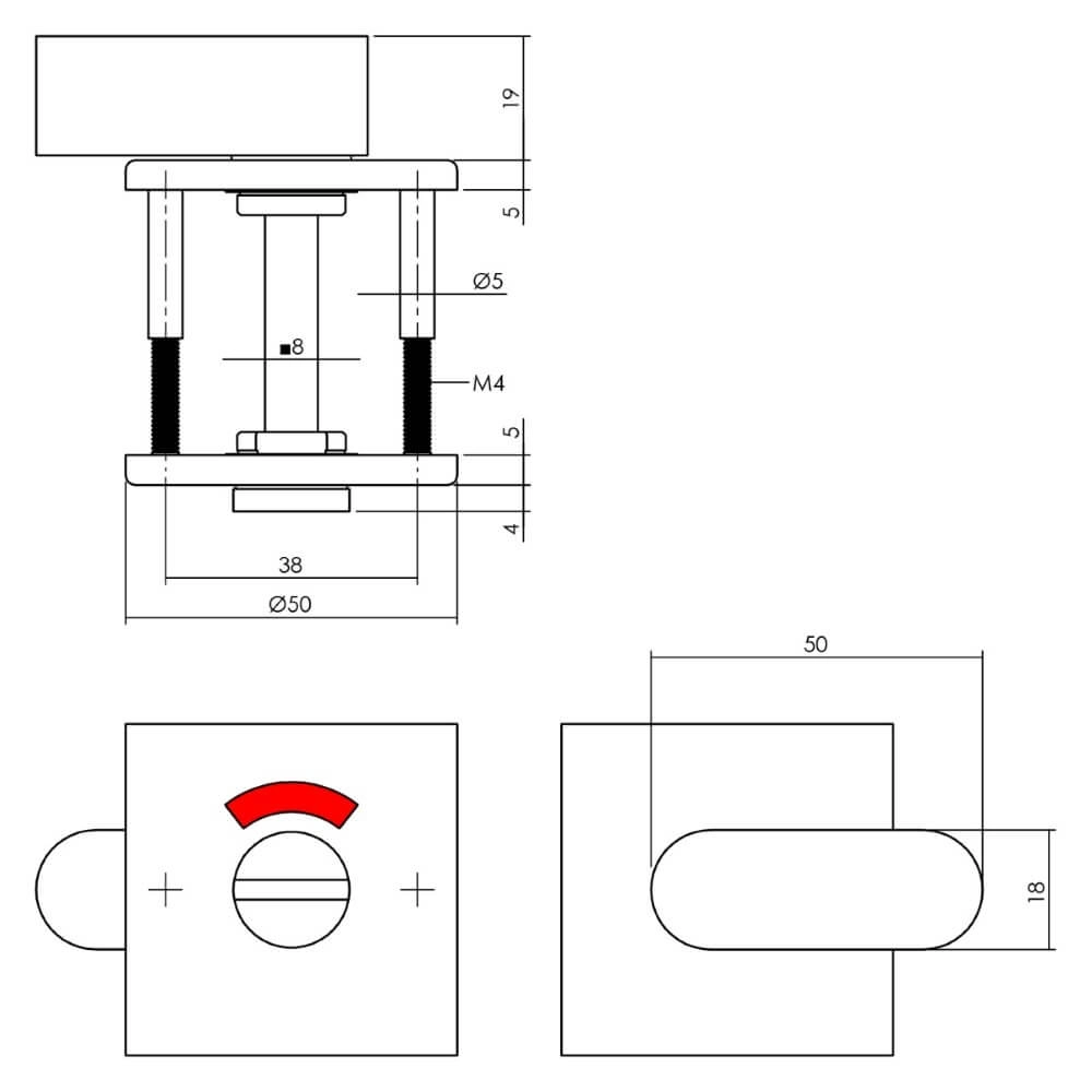 Verschluss der Toilette Tira quadratischer Edelstahl Intersteel 8714186307083