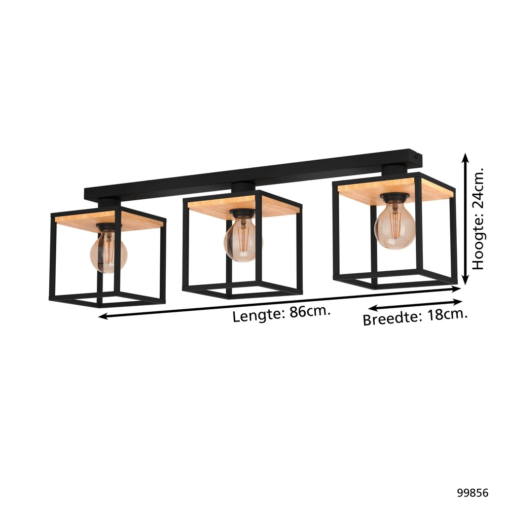3-Licht Deckenlampe Libertad Schwarz mit Holz Eglo 9002759998561