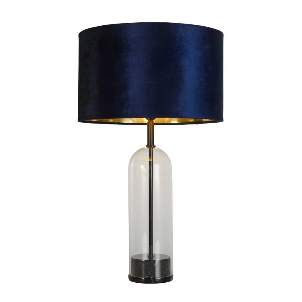 Einzigartige Tischlampe Oxford mit dunkelblauer Kapuze Searchlight 5053423256665