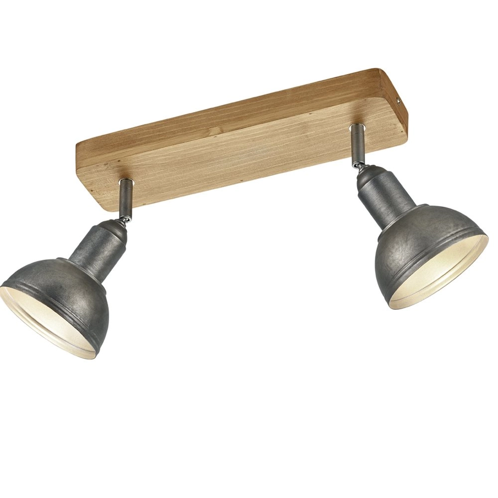 Deckenleuchte aus Holz Delhi 2 Lichtflecken antikes silber