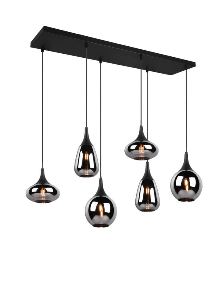 Hängelampe mit 6 Leuchten Lumina mit Rauchglas