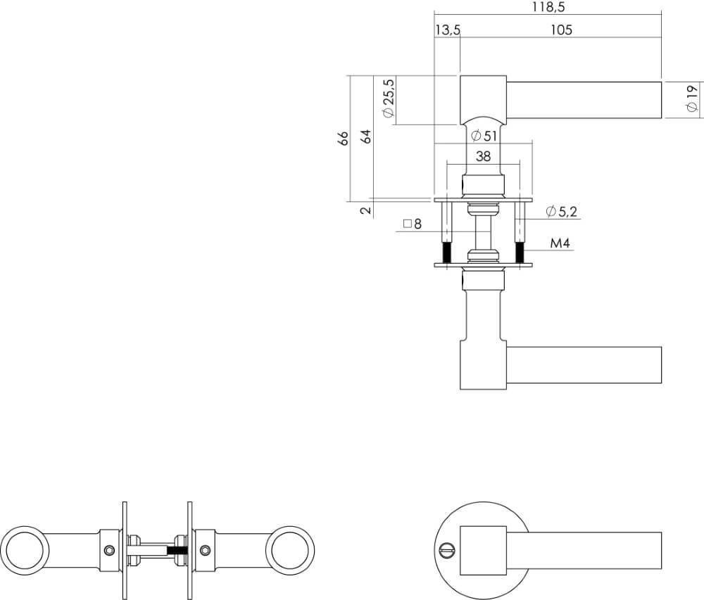 Türgriff L/L Modell Krucko mit flacher Rosette 2mm Edelstahl Intersteel 8714186461396
