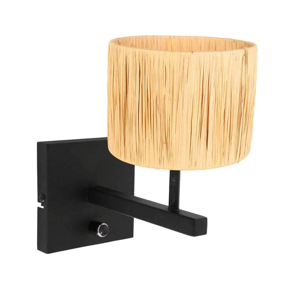 Wandleuchte Stang mit Dimmer schwarz und Strohkappe Steinhauer 8712746172096