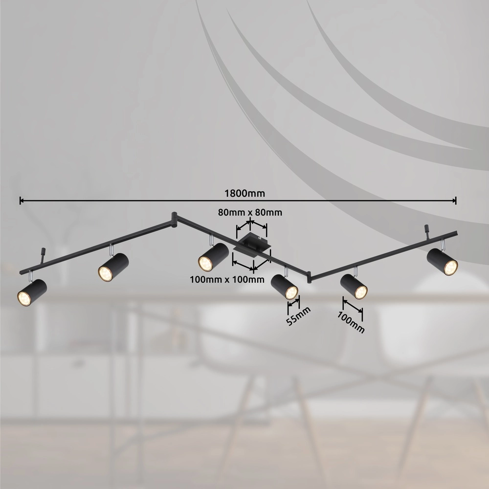 Deckenlampe Robby 6-Licht Schwarz Globo 9007371416844