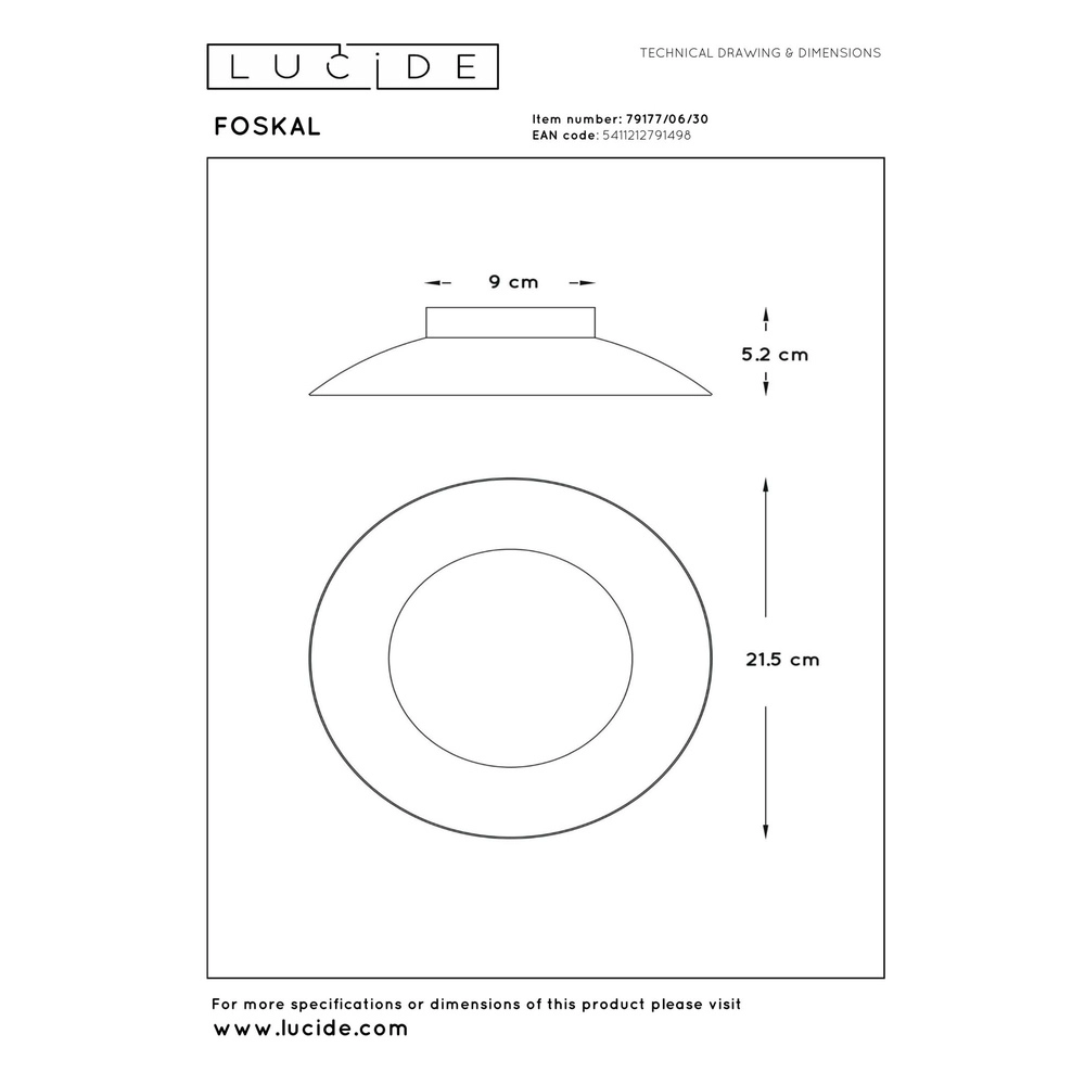 Deckenlampe Foskal Ø 21,5 cm schwarz Lucide 5411212791498