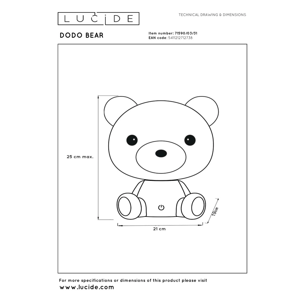 Nachtlicht Dodo Bear Kinderzimmer weiß Lucide 5411212712738