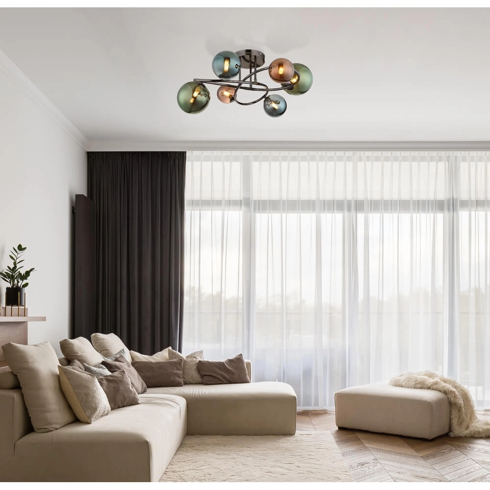 Schwarze Deckenleuchte Riha Farbiges Glas 6-flammig Globo 9007371459100