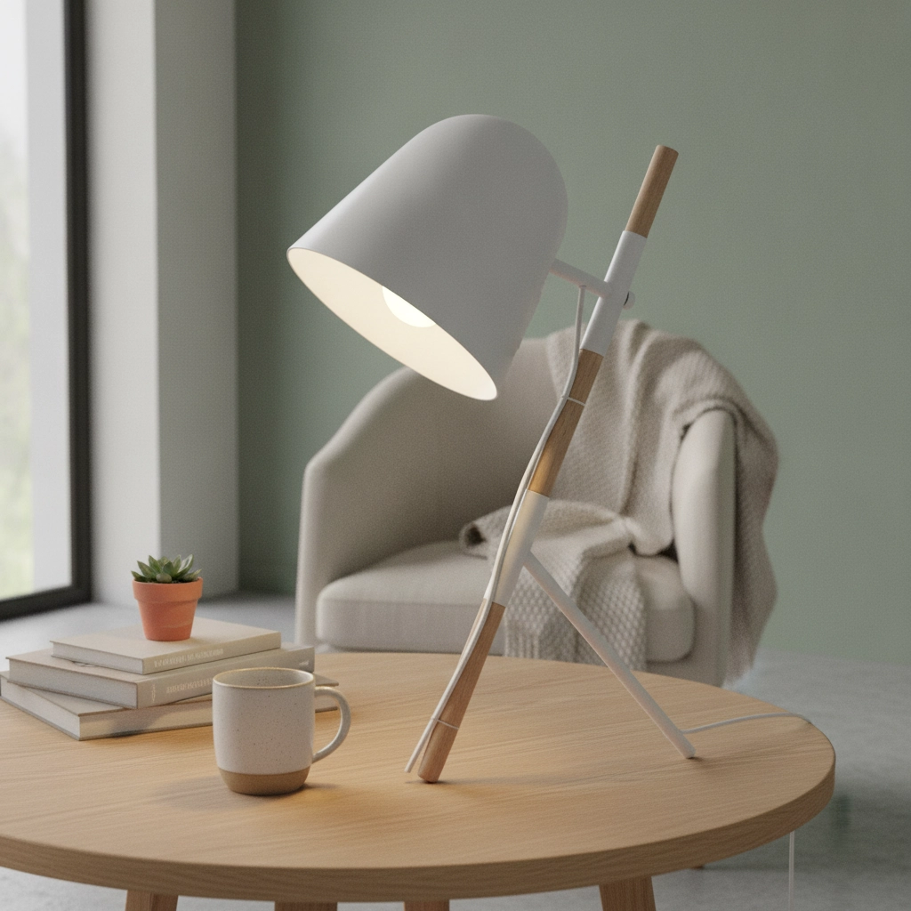 Land Tischlampe Sensa Stativ weiß mit Holz